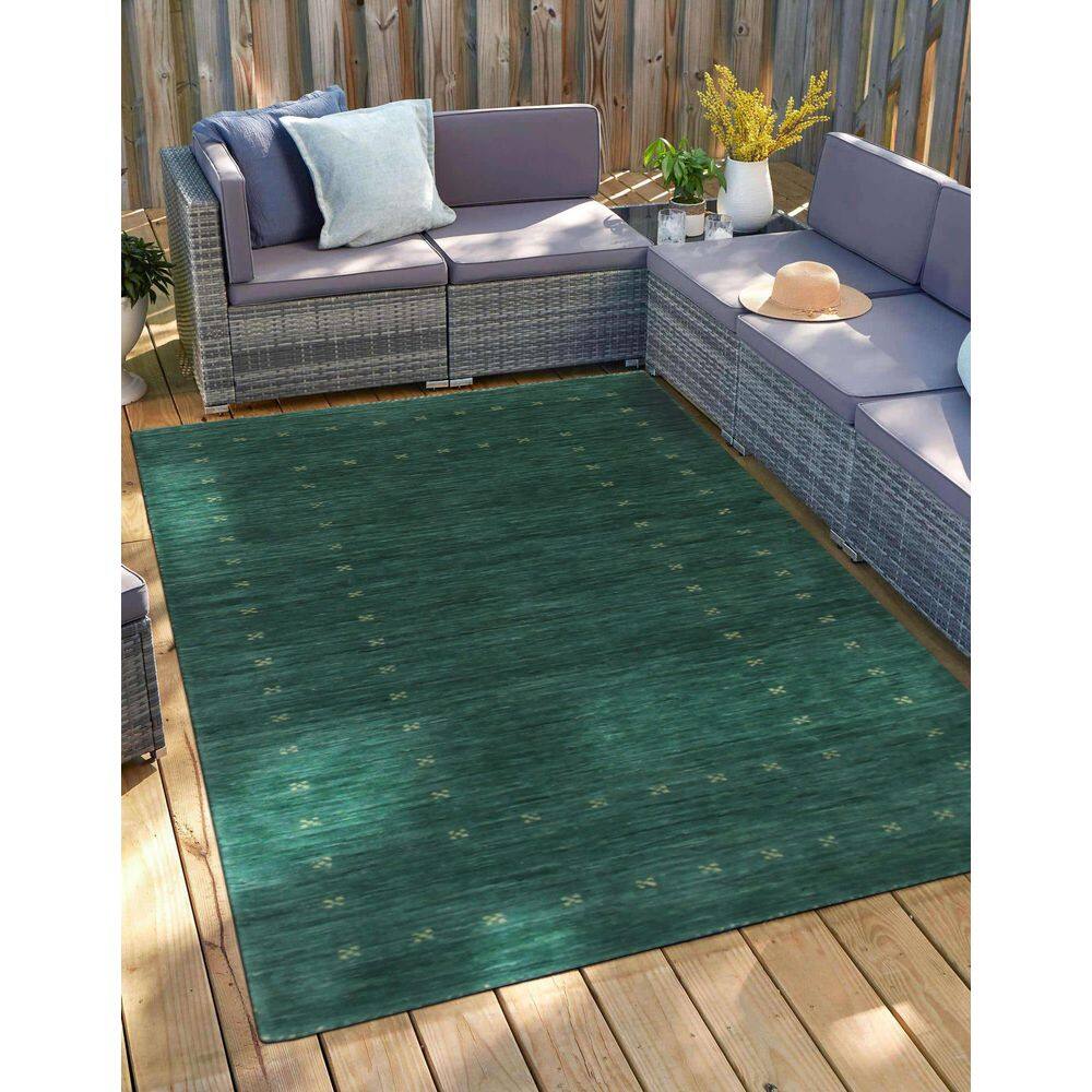 Green Hand-Knotted Wool Rectangular Area Rug, 2' x 4'