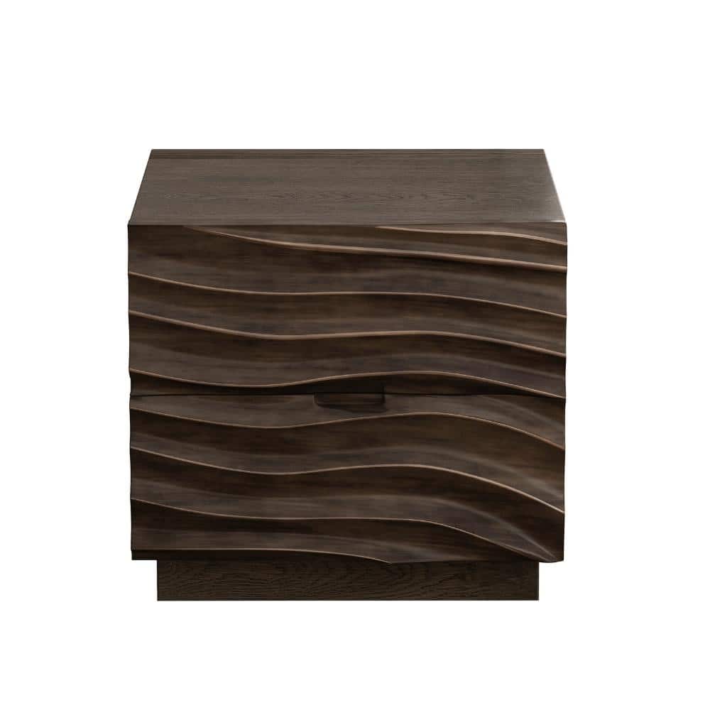 Brown 2 Drawer 23.62 in. W Nightstand with Solid Wood, No Handles, Silent Slides durable construction