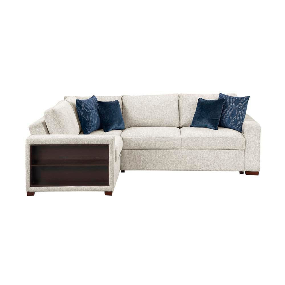 Deleon 107.5 in. Track Arm Microfiber 3-Piece Sectional Sofa with Pull-out Bed, Storage and Click Motion in Beige