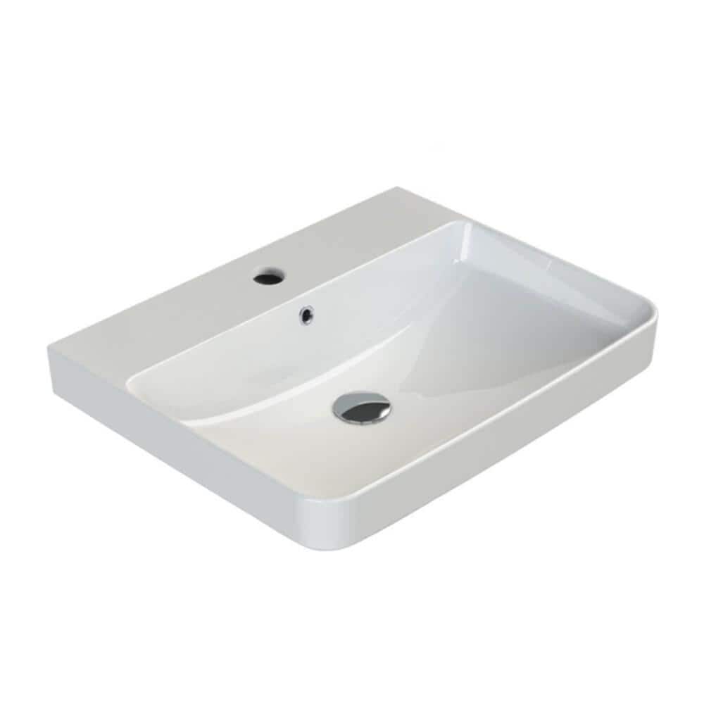 Noura White Ceramic Rectangular Wall-Mount Bathroom Sink