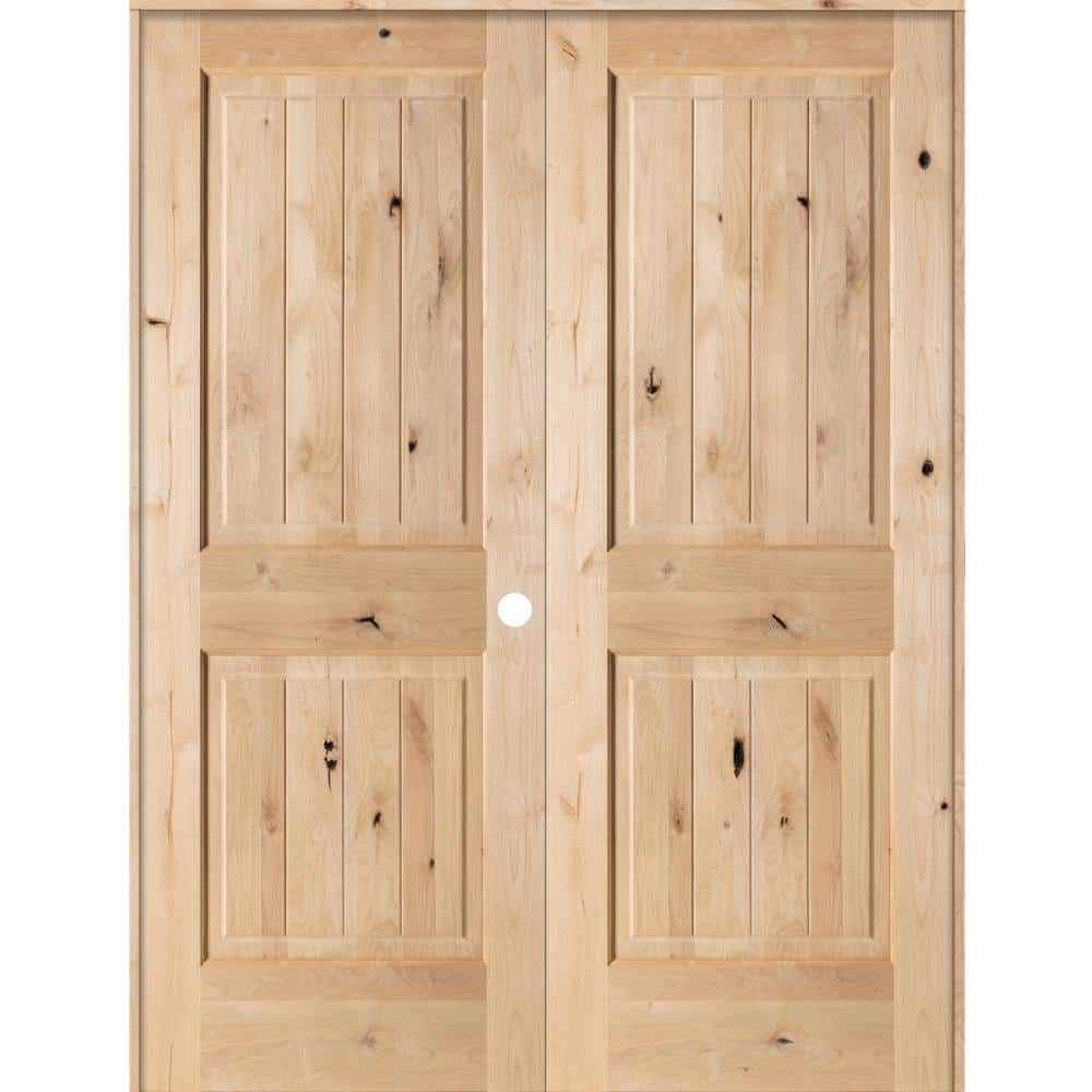 56 in. x 80 in. Rustic Knotty Alder 2-Panel Sq-Top w.VG Left Hand Solid Core Wood Double Prehung Interior French Door price history on PriceWatchPro