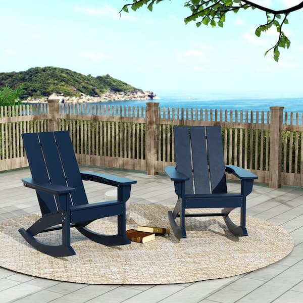 WESTIN OUTDOOR Shoreside Navy Blue Plastic Modern Adirondack Outdoor Rocking Chair (Set of 2)