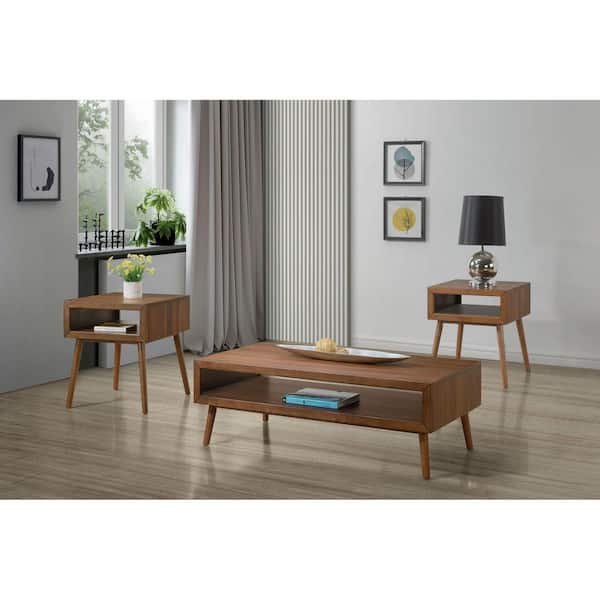 Monica 47.24 in. Brown 3-Pack Wood Rectangle Coffee Table Set with Shelves