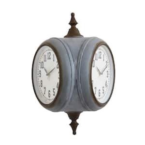 Distressed Gray Analog Metal Double Sided Wall Clock
