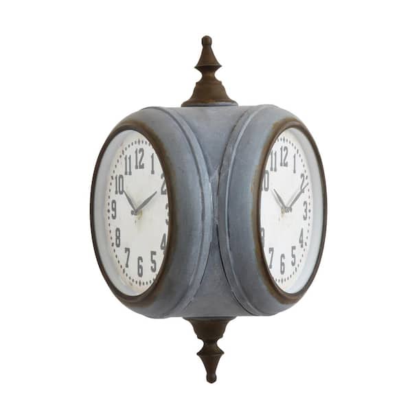 Storied Home Distressed Gray Analog Metal Double Sided Wall Clock