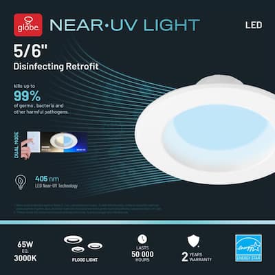 Near-UV 5 in./6 in. 3000k Disinfecting Dimmable Integrated LED Retrofit White Recessed Trim Kit
