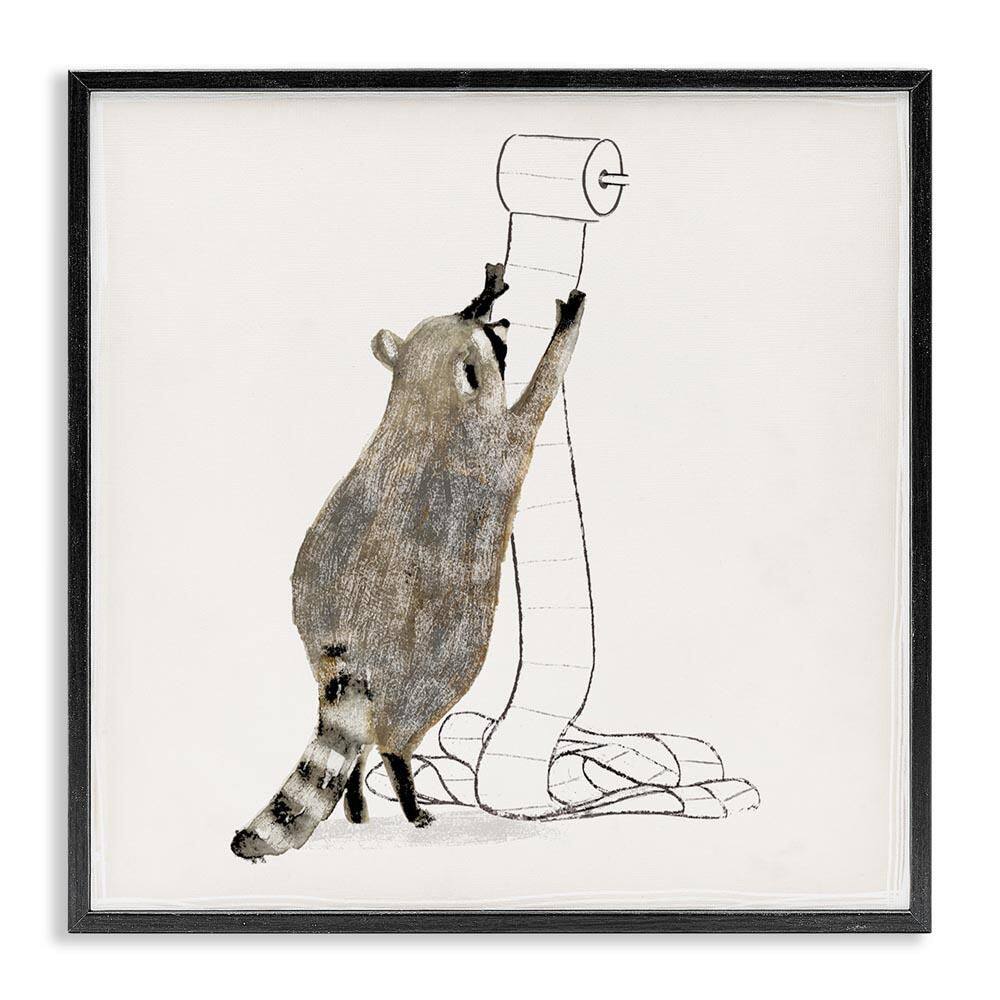 Raccoon Toilet Paper Hoarder by Victoria Barnes Black Framed Giclee Art Print Animal 24 in. x 24 in. price history on PriceWatchPro