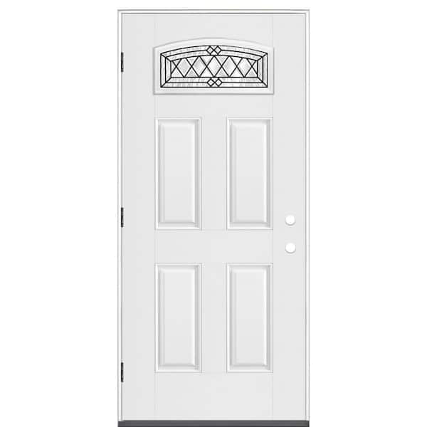 Masonite 36 in. x 80 in. Right-Hand Outswing Halifax Camber Fan Lite Primed Fiberglass Prehung Front Door with No Brickmold