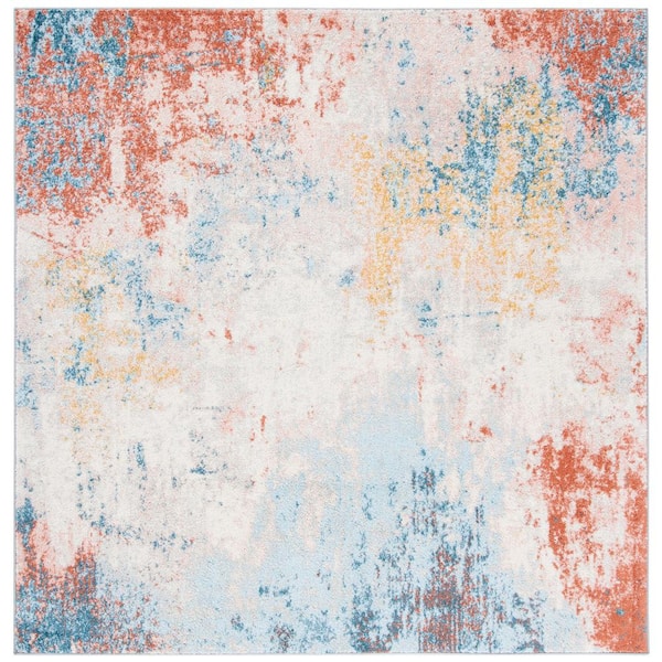 SAFAVIEH Tulum Ivory/Pink 5 ft. x 5 ft. Square Geometric Area Rug