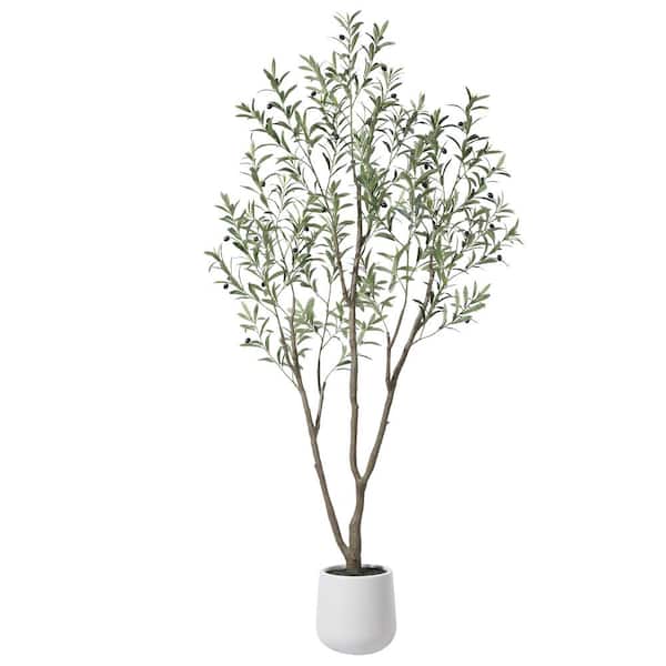 DR.Planzen 7 ft. Faux Olive Tree with Oval White Planter, Pre Potted Fake Greenery Olive Plant for Home Decor