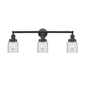 Bell 30 in. 3-Light Matte Black Vanity Light with Clear Glass Shade