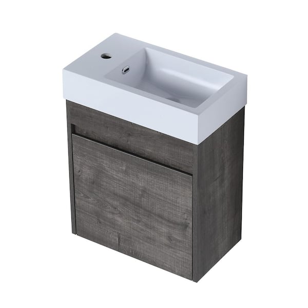 Unbranded 18 Inch Plywood Rectangular Vessel Sink Bathroom Vanity With Single Sink Soft Close Doors in Light Plaid Grey Oak