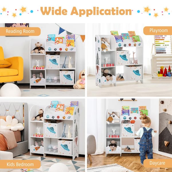 Costway Kids Toy Storage Organizer w/ Bins & Multi-Layer Shelf for Bedroom Playroom Blue
