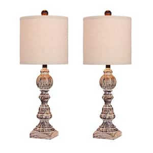 Pair of 26 in. Distressed Balustrade Resin Table Lamps in a Cottage Antique Brown
