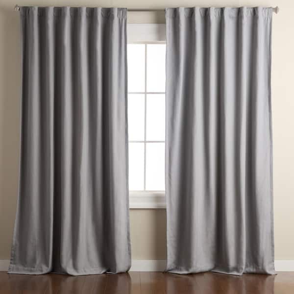 Arlo Solid Linen Texture 50 in. W x 108 in. L Polyester Blackout Grey Curtain (Set of 2)