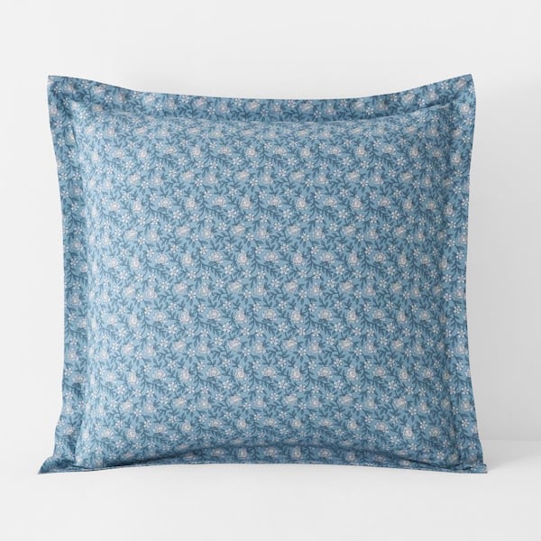 The Company Store Company Cotton Mini Floral Vine Blue Cotton Percale Euro Sham
