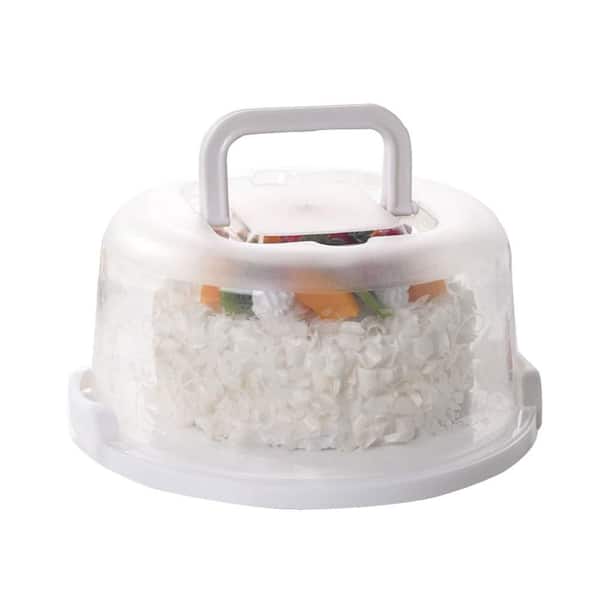 Plastic Small Cake Carrier Holder with Collapsible Handles for 7 in. Diameter and 2.5 in. Height Cake, White