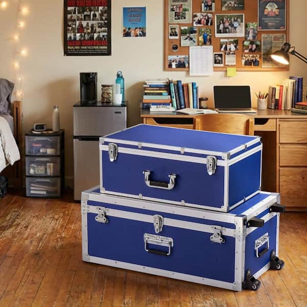 SKYSHALO Set of 2 Metal Storage Trunks, Wooden Boxes with 30.04 in