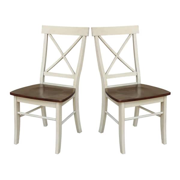 International Concepts Antique Almond and Espresso Wood X-Back Dining Chair (Set of 2)