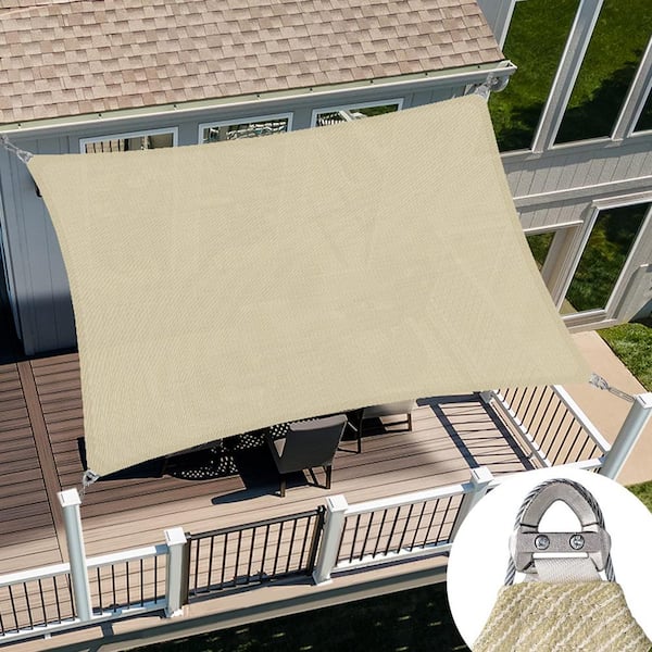 18 ft. x 22 ft. Beige Rectangle Heavy-Weight Sun Shade Sail with A Ring Steel Wire for Patio and Pool Cover
