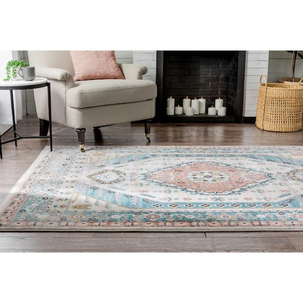 Indira Julita Blue Vintage Bohemian Aztec Tribal 5 ft. 3 in. x 7 ft. 3 in. Textured Area Rug