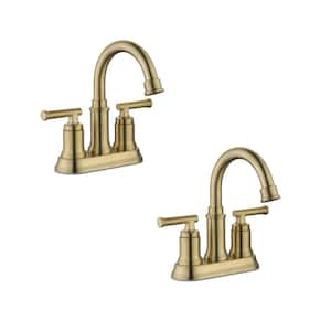 Oswell 4 in. Centerset Double-Handle High-Arc Bathroom Faucet in Matte Gold (2-Pack)