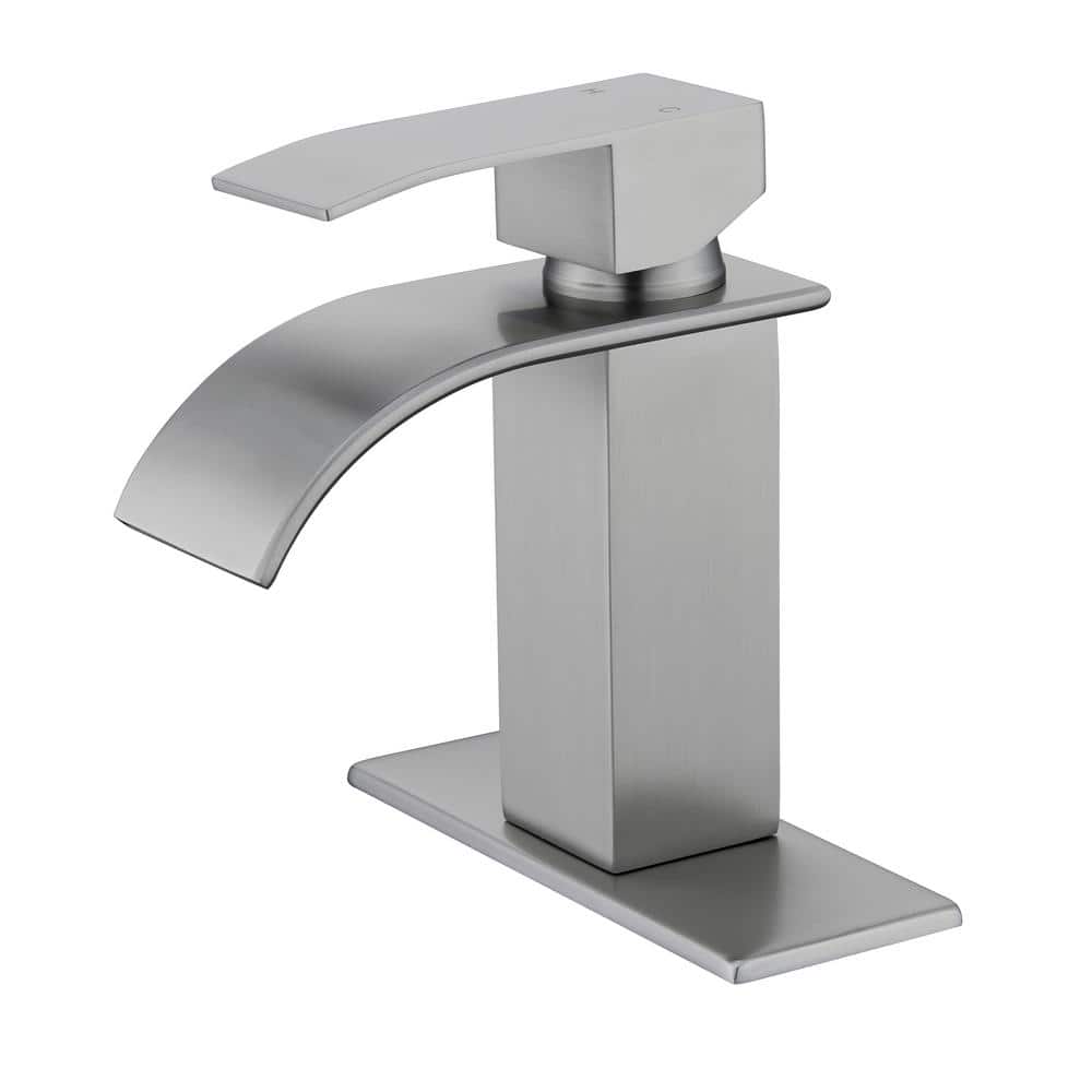 CASAINC Single Handle Single Hole Bathroom Vanity Waterfall Spout Bathroom Faucet with Deckplate Included in Brushed Nickel