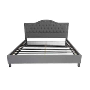 Dante King-Size Tufted Dark Gray Fabric and Wood Bed Frame with Stud Accents