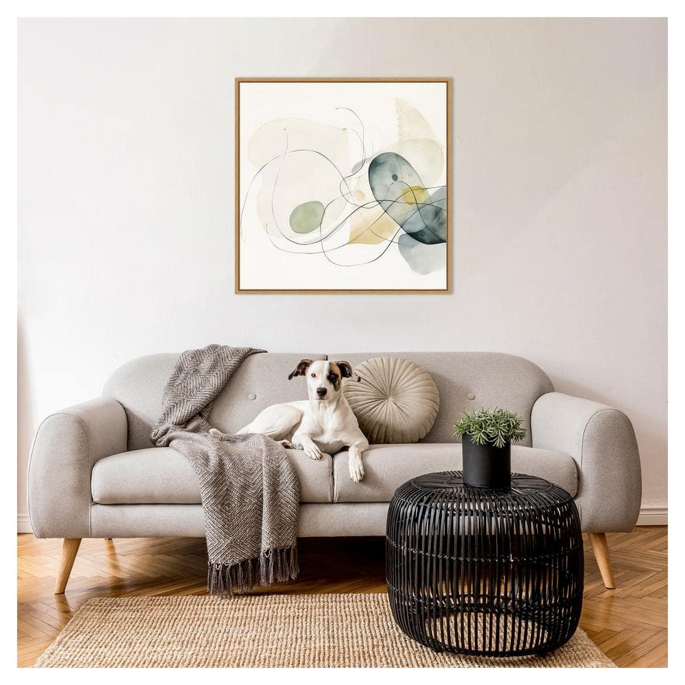 30" Watercolor Abstract Organic Shapes I Canvas Art with Maple Frame