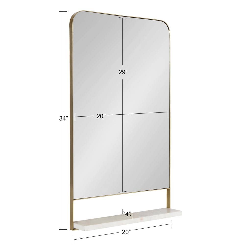 Gold Rectangular Wall Mirror with Marble Shelf