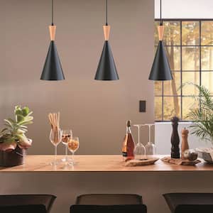 9.06 in. 1-Light Matte Black Industrial Pendant Light with Triangle Shaded for Kitchen Island Dining Room