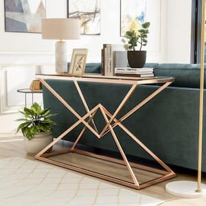 Pyramid 48 in. Gold/Clear Rectangle Glass Console Table
