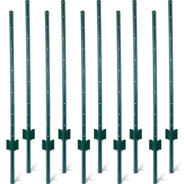 4 ft. Steel Heavy Duty Fence Posts-10 Pack with U-Channel for Holding Garden Wire Fence, Corner Anchor Posts, Green