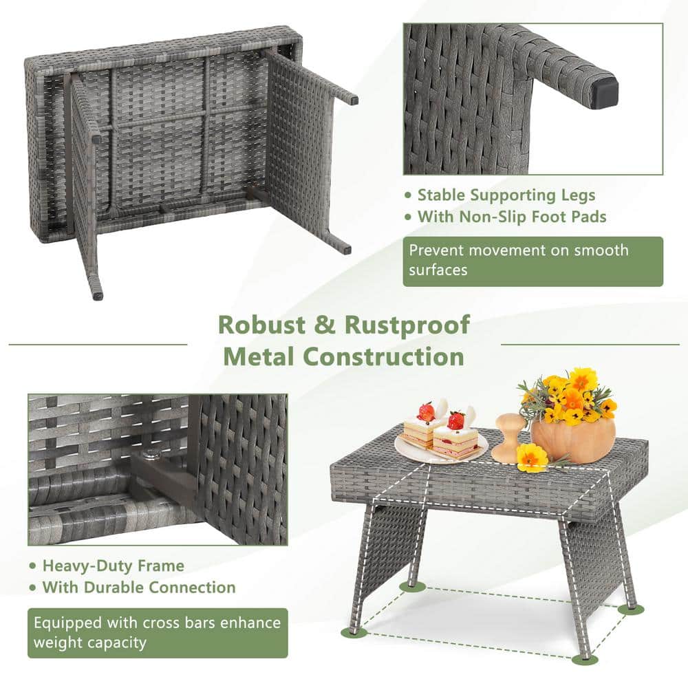 Gray Folding PE Rattan Outdoor Coffee Table