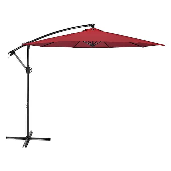Unbranded 10 ft. Steel Cantilever Offset Outdoor Patio Umbrella with 8 Ribs and Crank Lift in Red for Garden, Pool