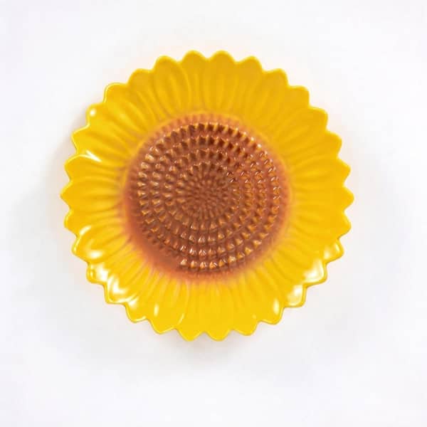 Sunflower Ceramic Trivet and Spoon Rest 7.2 in Dual Sided Ginger Garlic Grater Dish for Stove Top