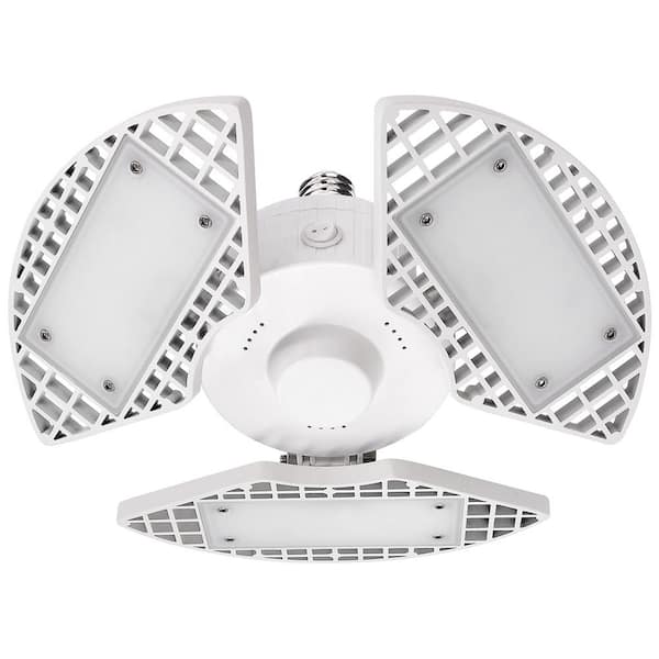 9.9 in. Garage Light 80-Watt 8000 Lumens Deformable LED 5000K Bright White E26 Screw in Base Flush Mount
