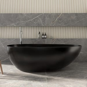 Luna 67 in. x 33.5 in. Stone Resin Solid Surface Matte Flatbottom Freestanding Soaking Bathtub in Black