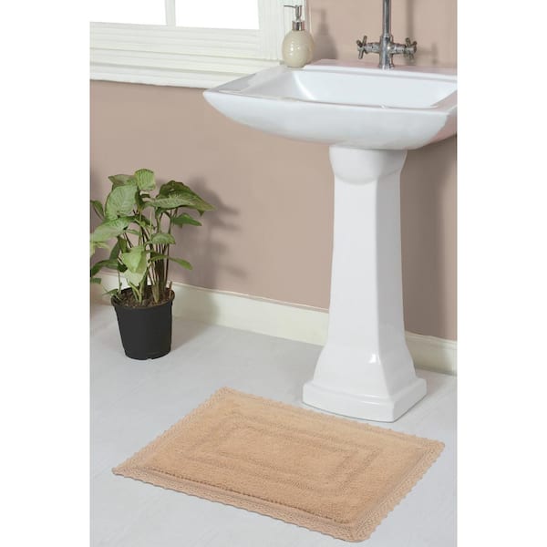 HOME WEAVERS INC Opulent Reversible 100% Cotton Bath Rug Set, 17x24 Rectangle, Linen