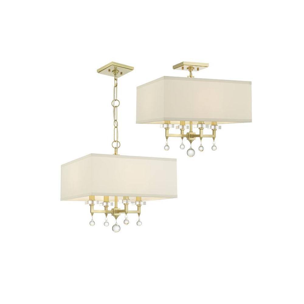 Mini Paxton Aged Brass Candle Chandelier with Silk Shade and Crystal Drops