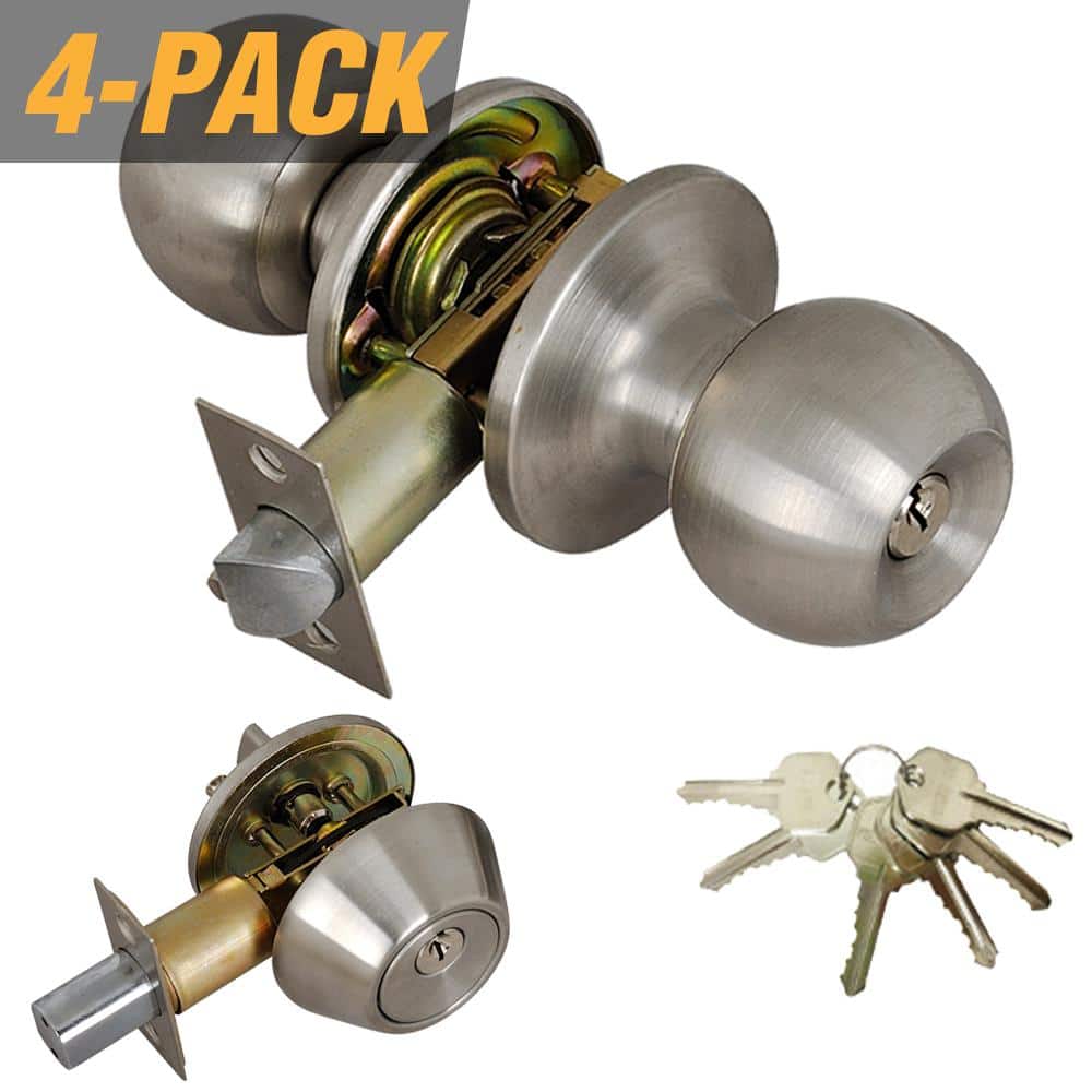 Premier Lock Stainless Steel Entry Door Knob Combo Lock Set With Deadbolt And Total 24 Keys Keyed Alike 4 Pack Ed03 4 The Home Depot
