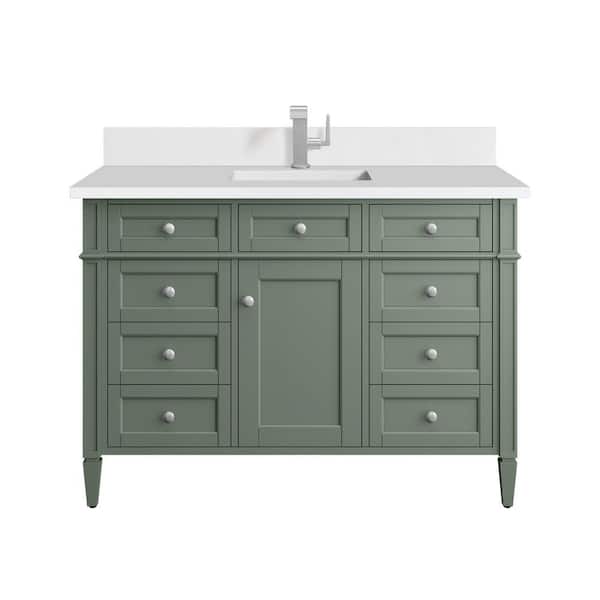 Brittany 48.0 in. W x 23.5 in. D x 33.8 in. H Bathroom Vanity in Smokey Celadon with White Zeus Silestone Quartz Top
