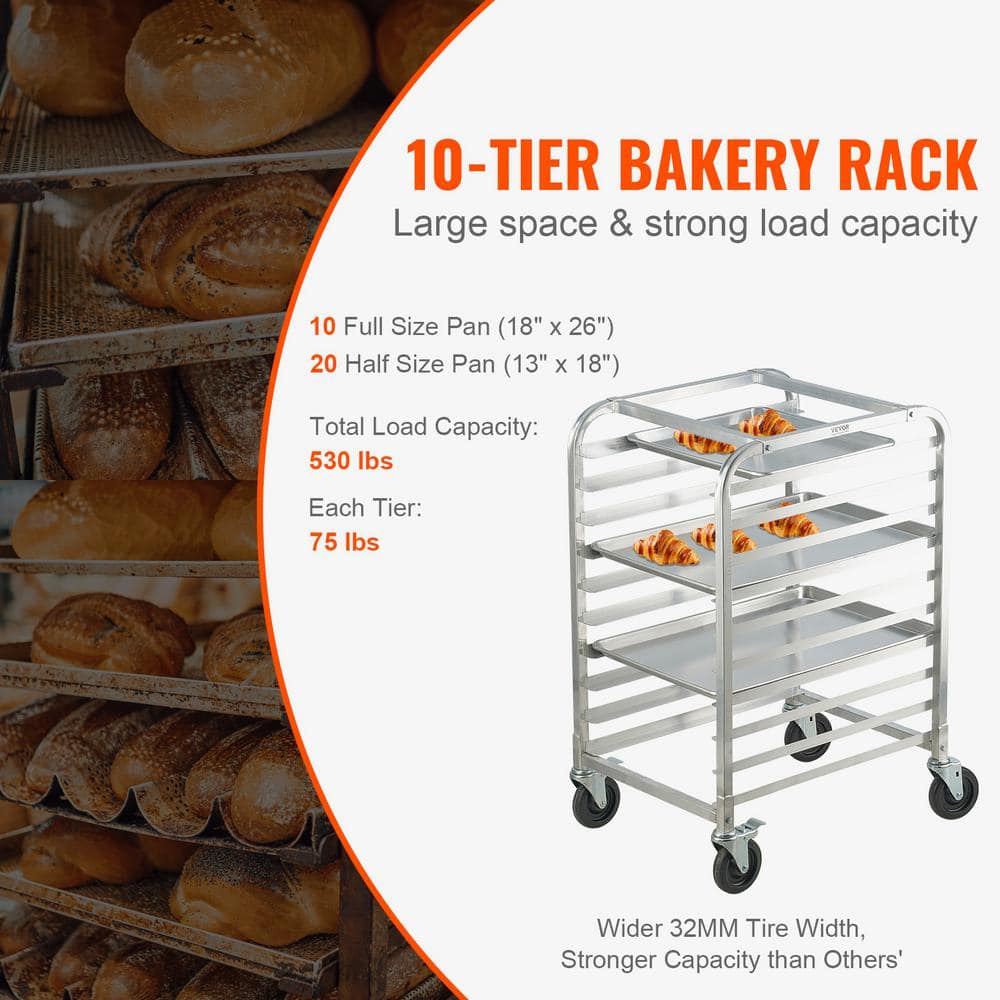 10-Tier Aluminum Commercial Bakery Rack with Wheels
