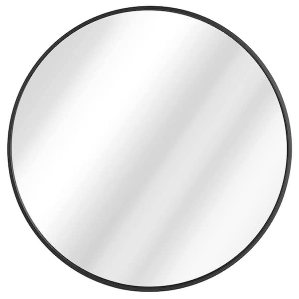 JimsMaison 24 in. W x 24 in. H Round Framed Anti-Fog Wall Mounted Bathroom Vanity Mirror in Black