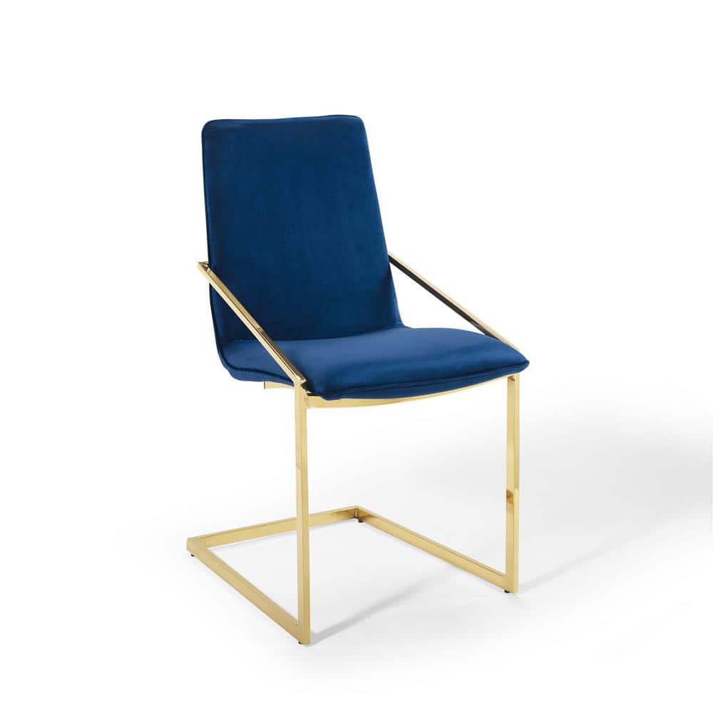 Elegant Gold Navy Velvet Upholstered Arm Chair with Geometric Metal Frame