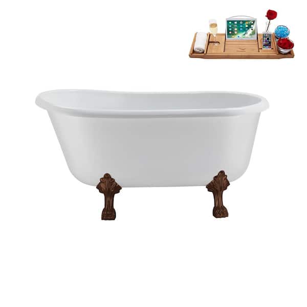 Streamline 57 in. Acrylic Clawfoot Non-Whirlpool Bathtub in Glossy White with Matte Oil Rubbed Bronze Drain and Clawfeet