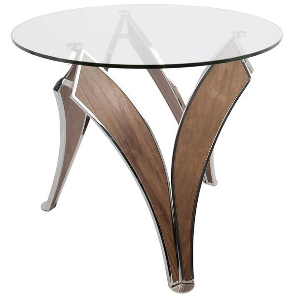 Lumisource Prestige Contemporary Walnut and Glass Round Dining Table