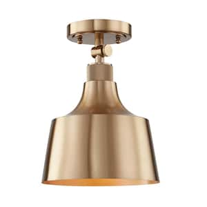 Lillie 8 in. 1-Light Ceiling Satin Gold with Same Color Metal Shade Flush Mount