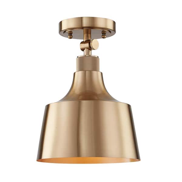Vanity Art Lillie 8 in. 1-Light Ceiling Satin Gold with Same Color Metal Shade Flush Mount