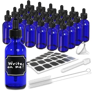 2 oz. Glass Dropper Bottles with Funnel, Brush, Marker and Labels-Blue (Pack of 24)